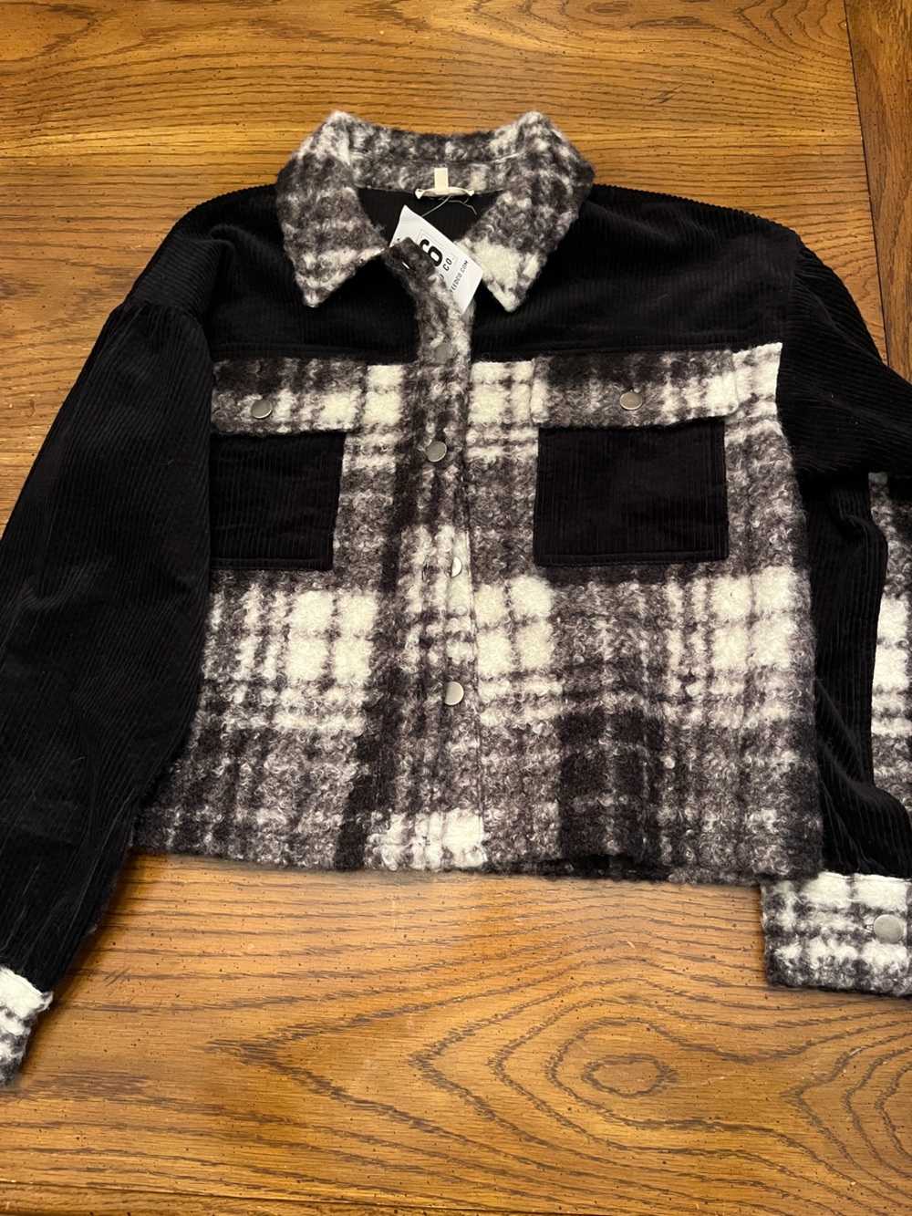 Mystree Plaid and Corduroy Mixed Media Shacked, size medium, new with tags
